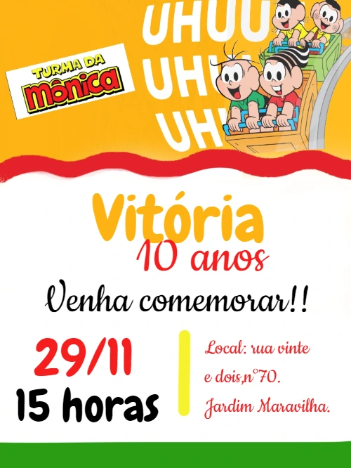 Convite de Aniversário Turma da Mônica com Personagens para Editar