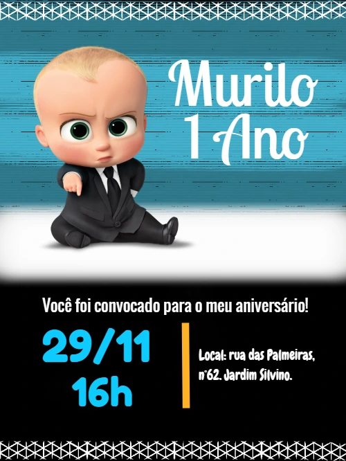 Convite de Aniversário Poderoso Chefinho para Editar Online