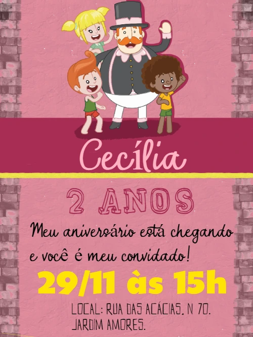 Convite de Aniversário Mundo Bita com Personagens para Editar