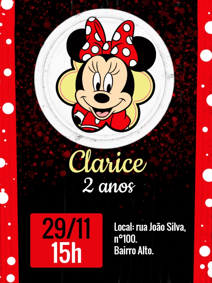 Convite de Aniversário Minnie Mouse Vermelha para Editar Online