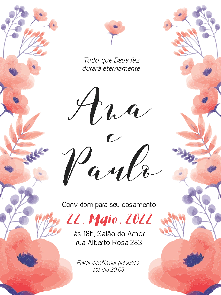 Convite de Casamento Floral Elegante para Editar Online