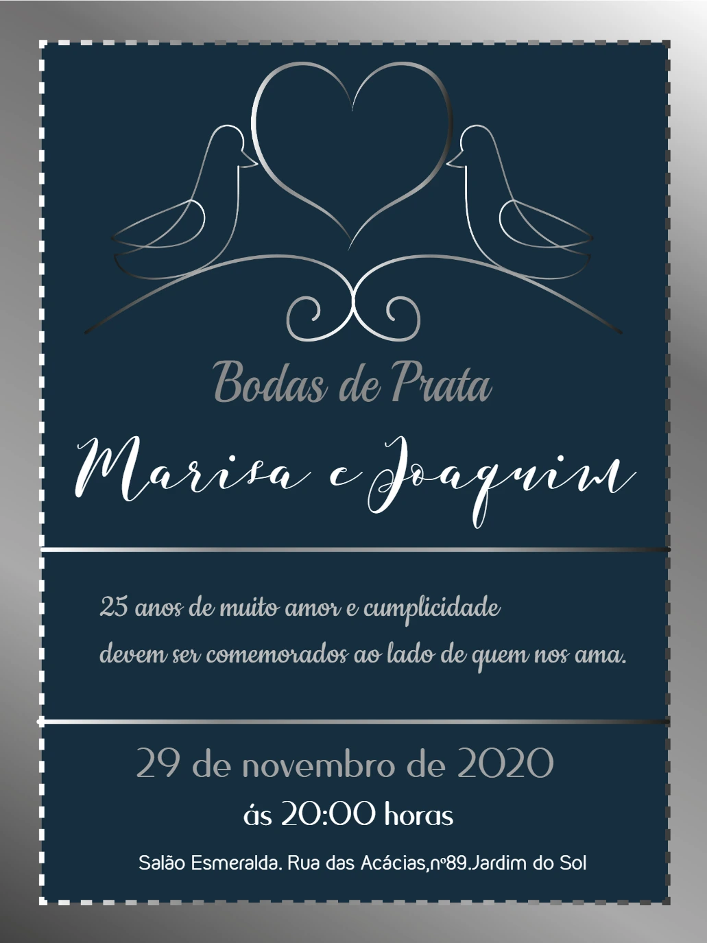 Convite Bodas de Prata Elegante para Editar Online