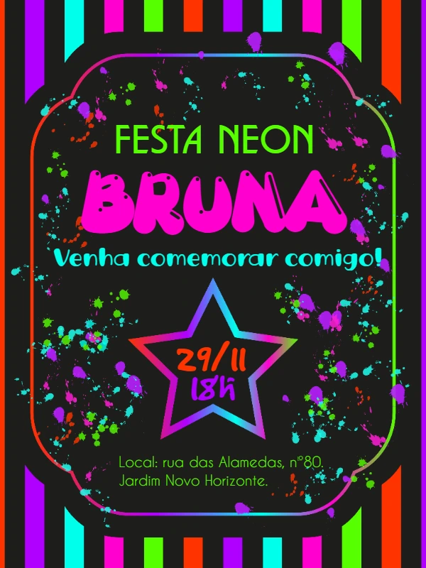 Convite de Aniversário Festa Neon para Editar Online