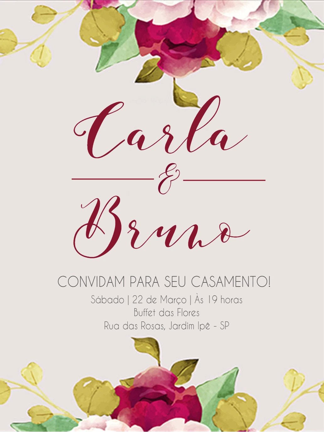 Convite de Casamento Floral Aquarela para Editar Online