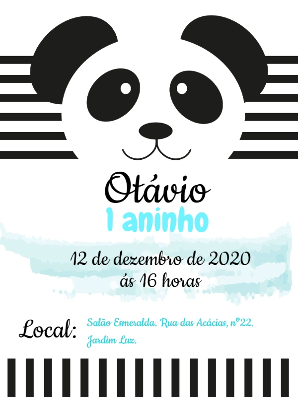 Convite de Aniversário Panda Fofo para Editar Online