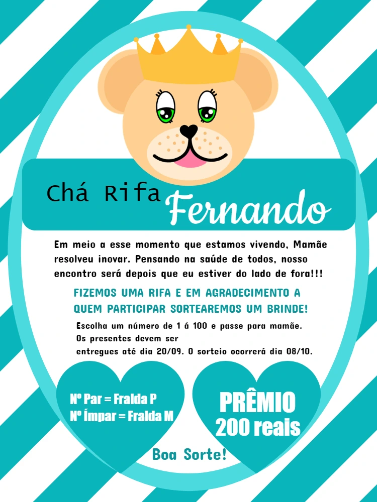 Convite Chá Rifa Ursinho Príncipe para Editar Online