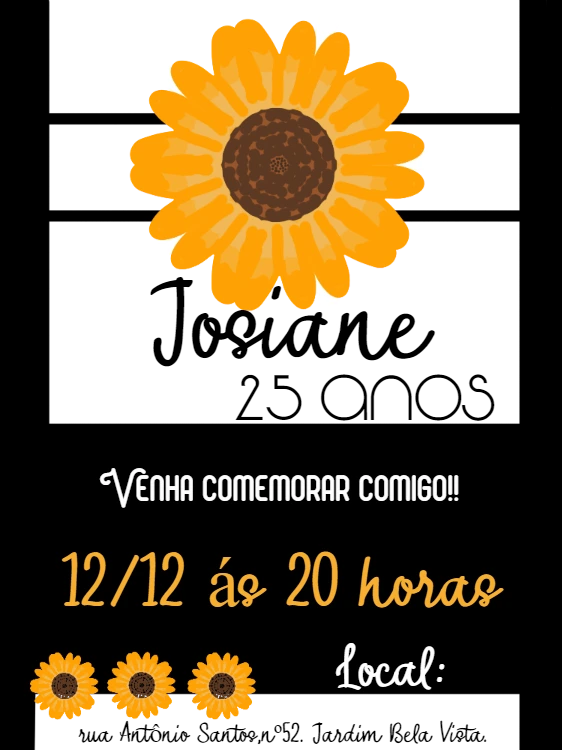 Convite de Aniversário Girassol para Editar e Imprimir