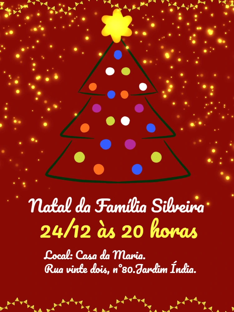 Convite de Natal com Árvore Decorada para Editar Online