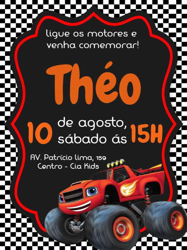 Convite de Aniversário Blaze and the Monster Machines Editável