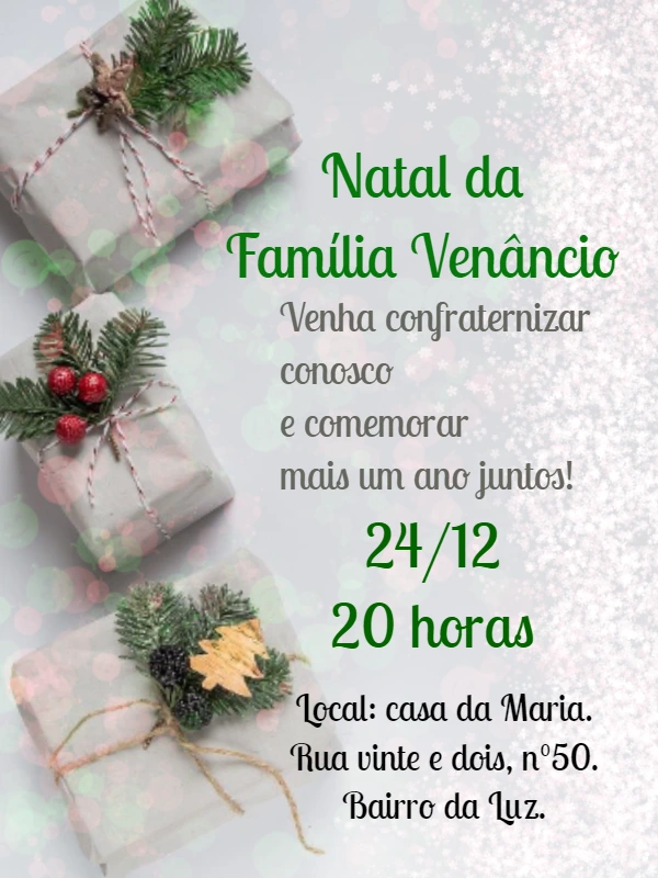 Convite de Natal em Família com Presentes para Editar Online