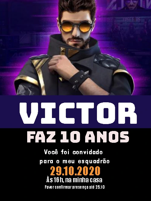 Convite de Aniversário Free Fire com Personagens para Editar