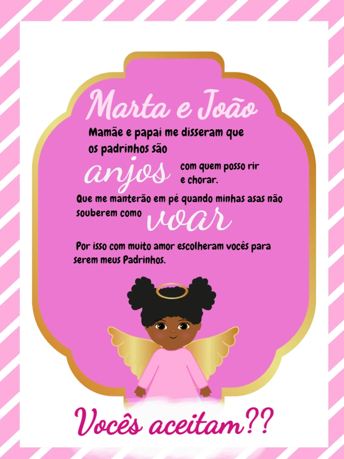 Convite para Padrinhos Anjinha Negra para Editar Online