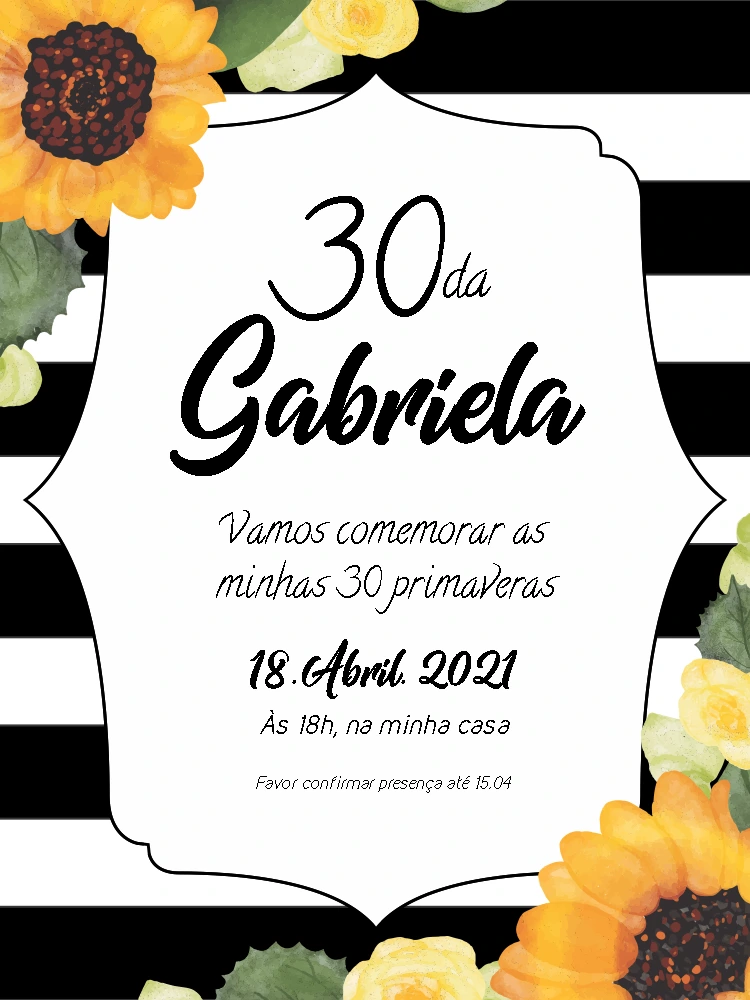 Convite de Aniversário Girassol com Listras para Editar Online