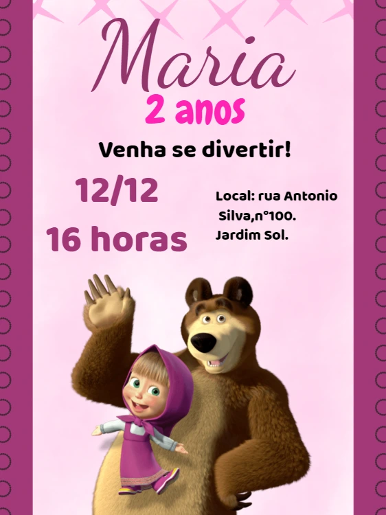 Convite de Aniversário Masha e o Urso para Editar Online