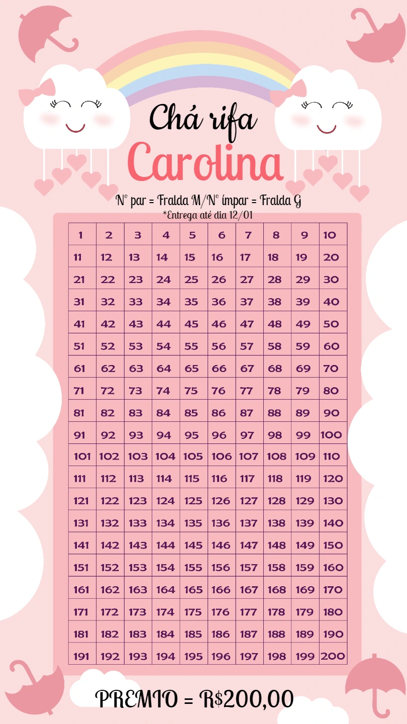 Chá Rifa Chuva de Amor Editável Online para Imprimir