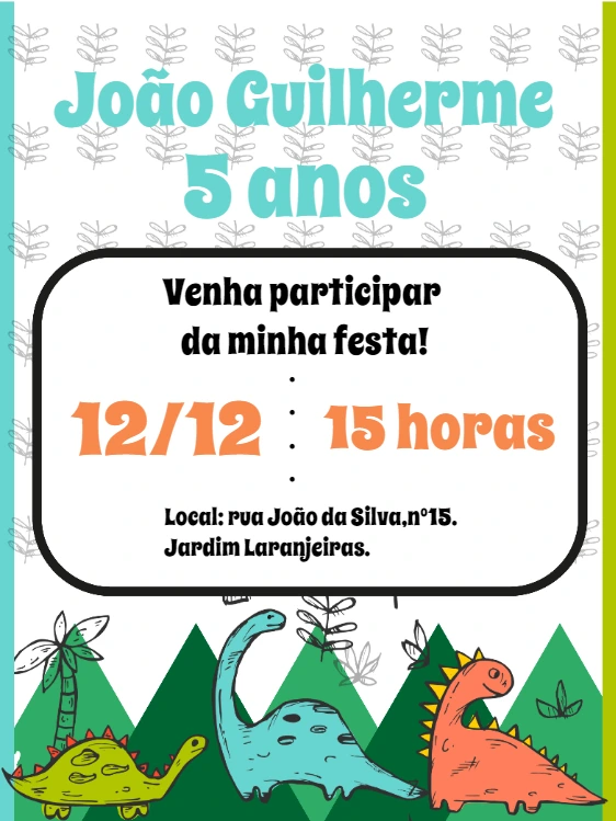 Convite Aniversário Dinossauros Fofos para Editar Online