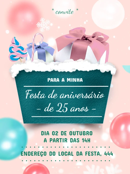 Convite de Aniversário Feminino com Presentes para Editar Online