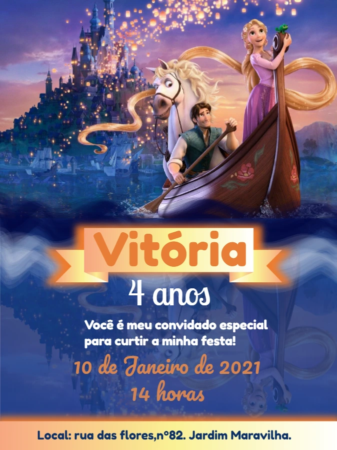 Convite de Aniversário Enrolados com Rapunzel para Editar Online