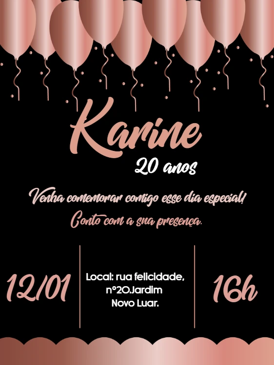 Convite de Aniversário Rosê Gold com Balões para Editar Online