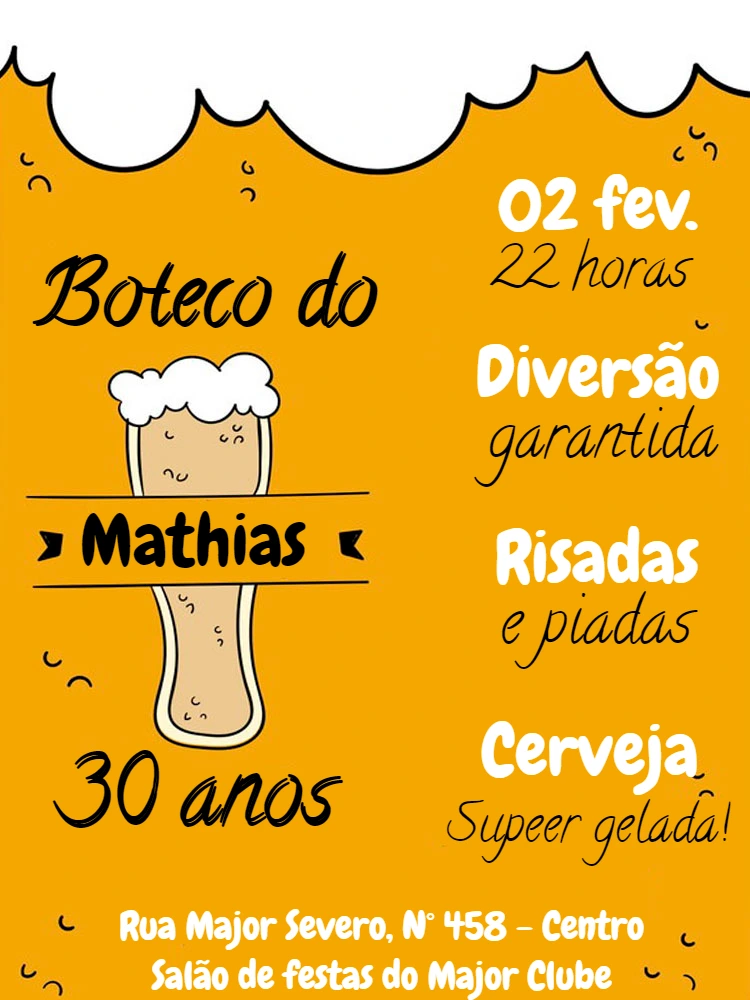 Convite de Aniversário Tema Boteco para Editar Online