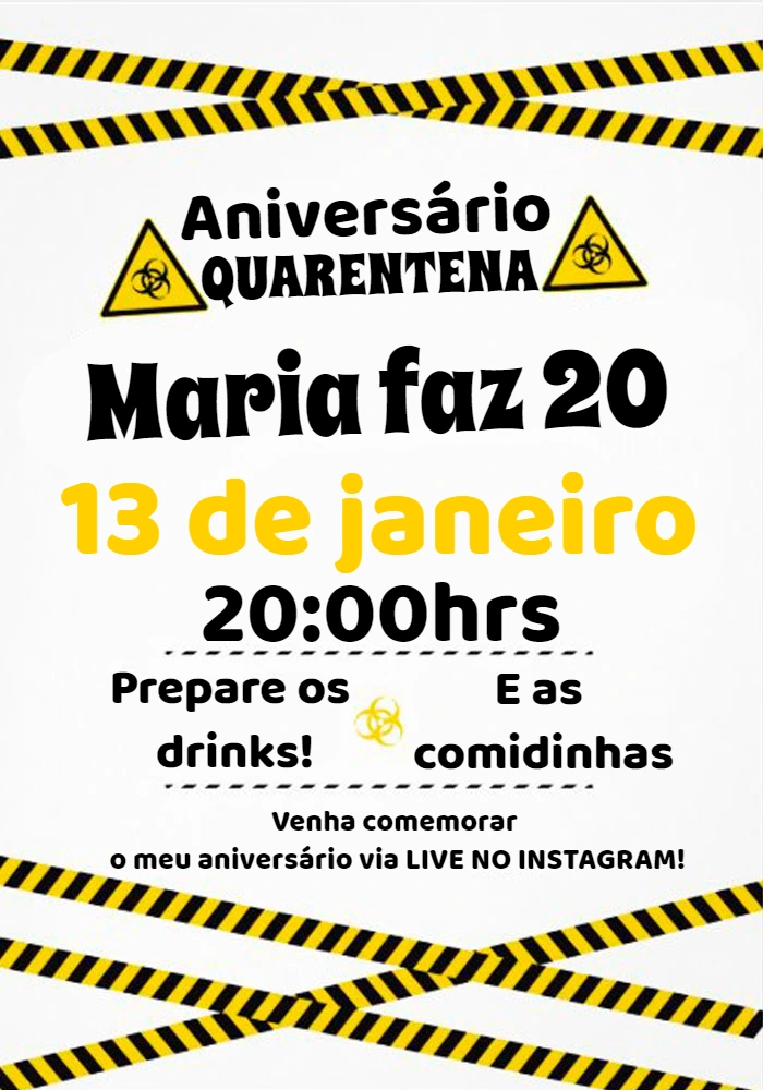 Convite de Aniversário Quarentena Virtual para Editar Online