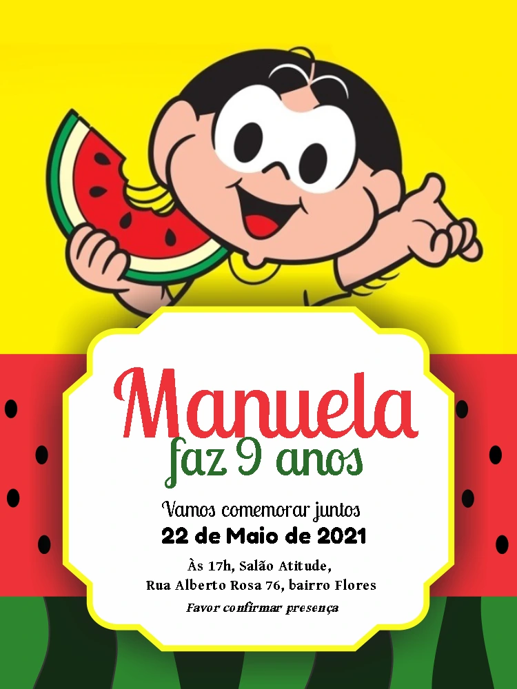 Convite de Aniversário Magali com Melancia para Editar Online