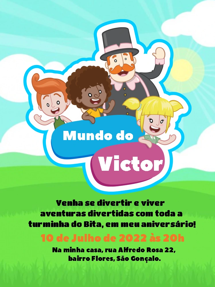 Convite de Aniversário Mundo Bita com a Turminha para Editar