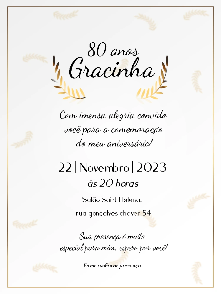 Convite de Aniversário 80 Anos Elegante para Editar Online