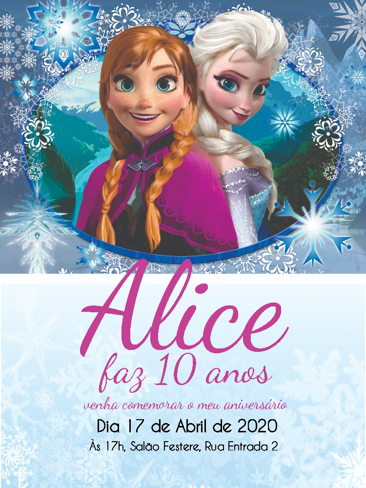 Convite de Aniversário Frozen com Anna e Elsa para Editar