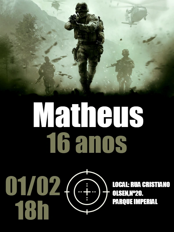 Convite de Aniversário Call of Duty para Editar Online