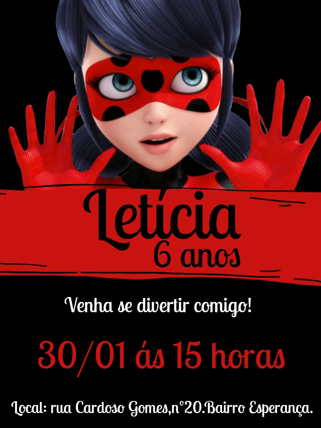 Convite de Aniversário Ladybug Miraculous para Editar Online