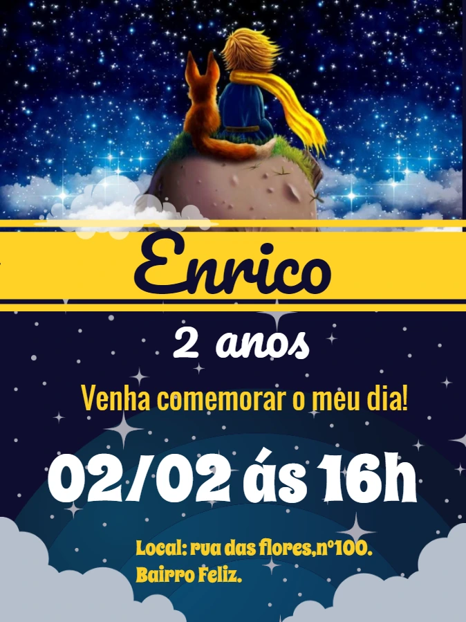 Convite de Aniversário Pequeno Príncipe para Editar Online