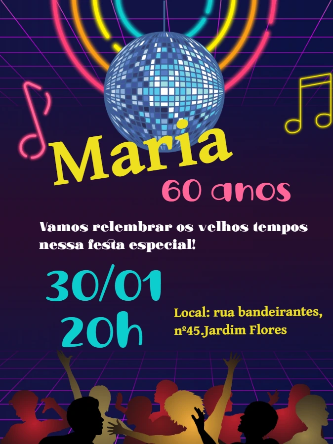 Convite Aniversário Discoteca Anos 80 para Editar Online
