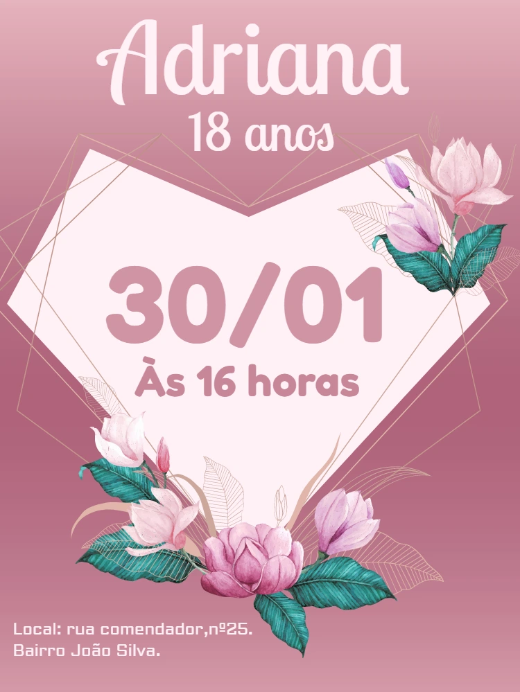 Convite de Aniversário 18 Anos Floral Rosê para Editar