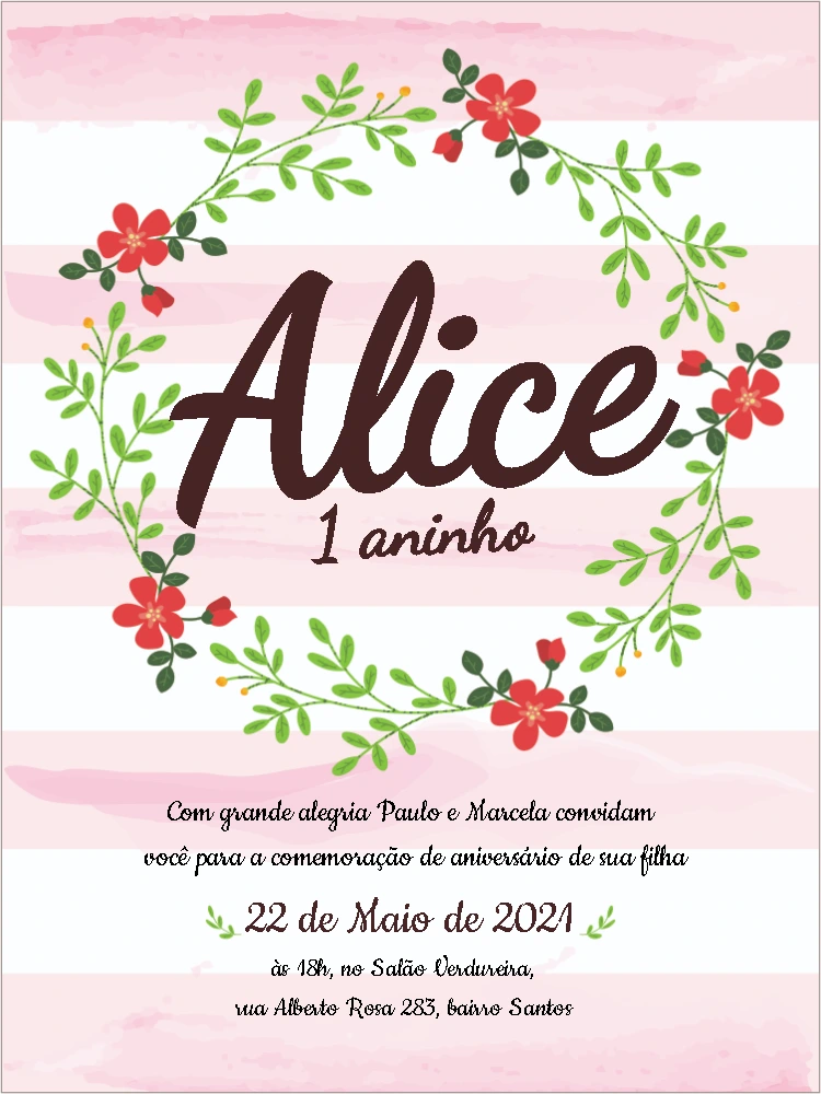 Convite de Aniversário Floral com Guirlanda para Editar