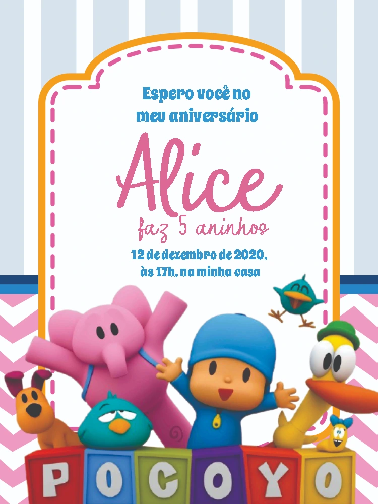 Convite de Aniversário Pocoyo para Editar Online