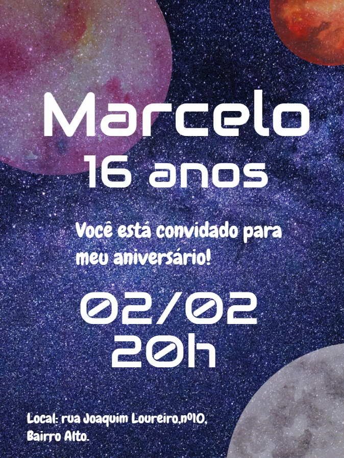 Convite de Aniversário Galáxia para Editar Online