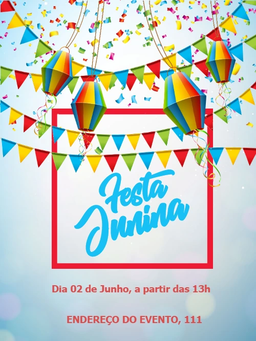 Convite Festa Junina Colorido com Balões para Editar Online