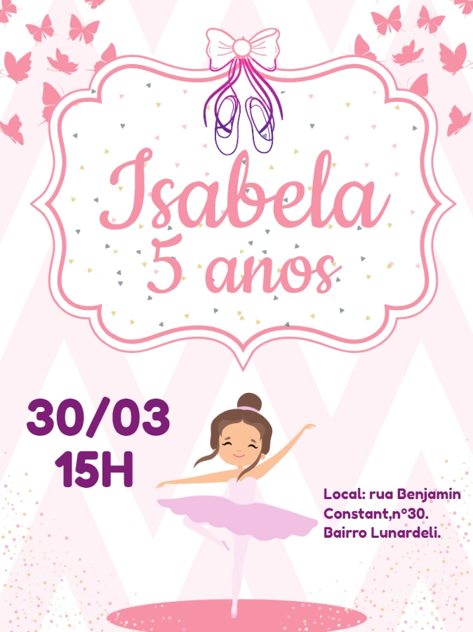 Convite Aniversário Bailarina Delicada para Editar Online