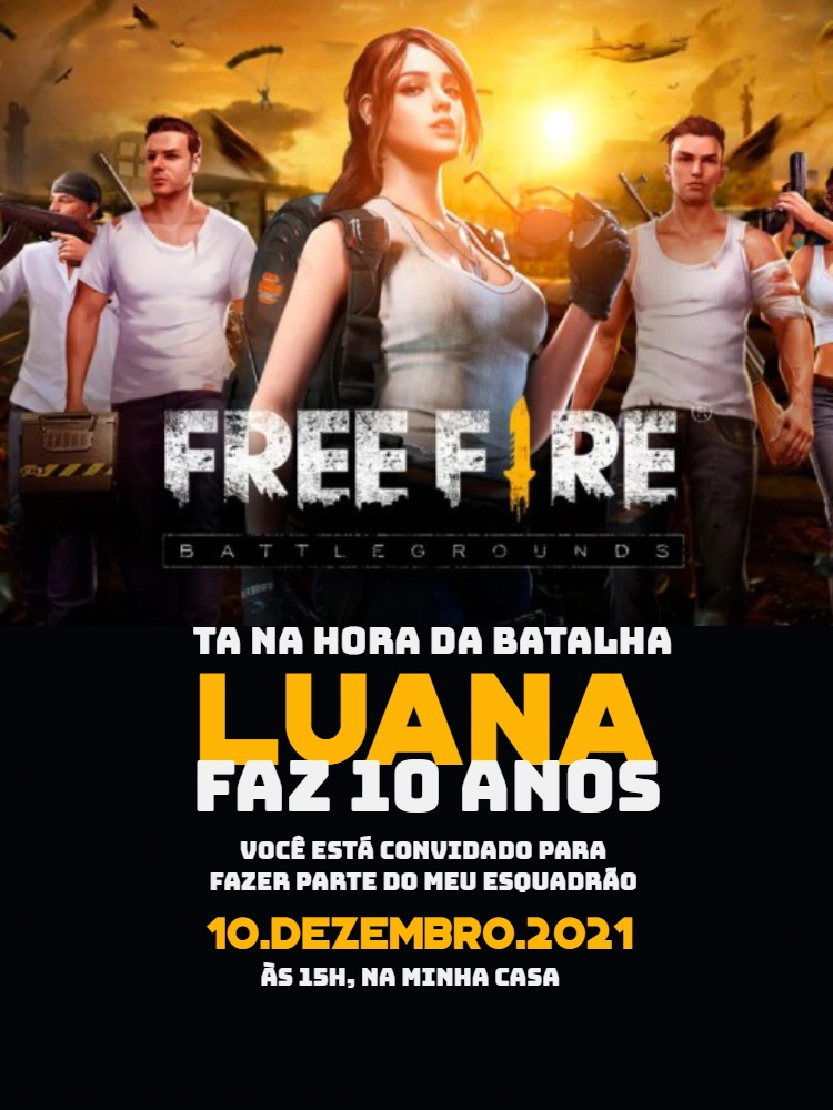 Convite Aniversário Free Fire com Personagens para Editar Online