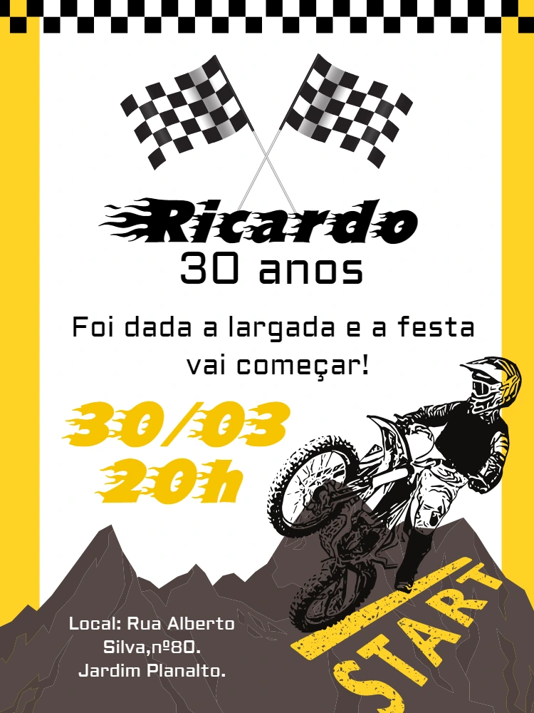 Convite de Aniversário Motocross Radical para Editar Online