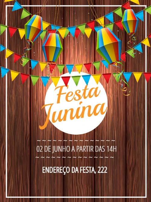 Convite de Festa Junina com Bandeirinhas Coloridas para Editar