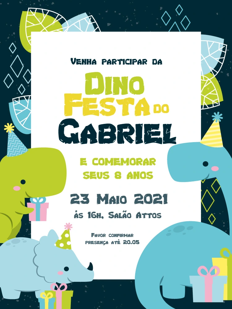 Convite de Aniversário Dinossauro Baby para Editar Online