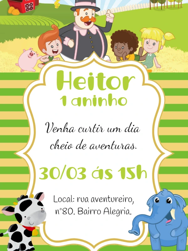 Convite Aniversário Mundo Bita com Personagens para Editar Online