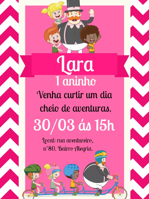 Convite de Aniversário Mundo Bita Rosa para Editar Online