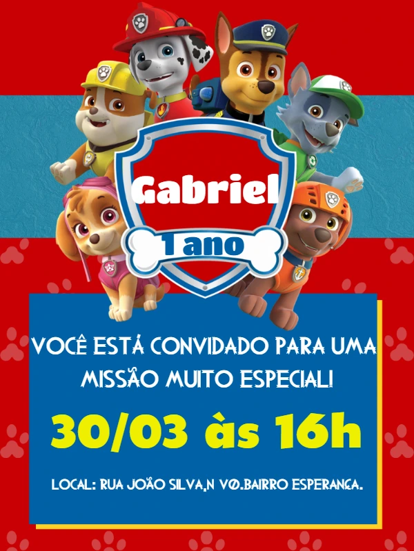 Convite Aniversário Patrulha Canina com a Turma para Editar