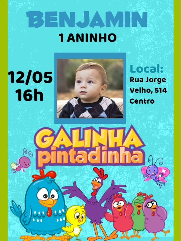 Convite Aniversário Galinha Pintadinha com Foto para Editar