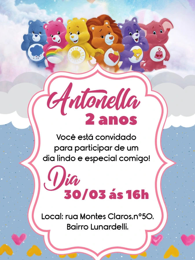 Convite de Aniversário Ursinhos Carinhosos para Editar Online