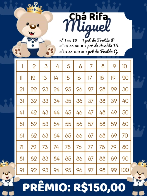 Rifa Chá de Bebê Ursinho Príncipe para Editar Online