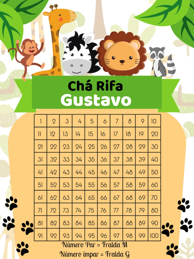 Rifa Chá de Bebê Safari com Animais para Editar Online